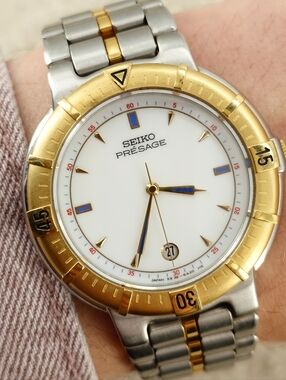 Seiko Men’s Watch Presage 5E32-6A00 Two-Tone Rotating Bezel Rare 36mm Dress JDM